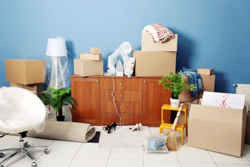 Packed moving boxes ready for local removals in Stjohnswood